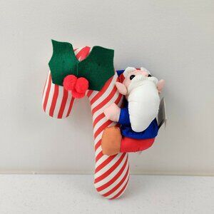 Vintage Santa's Elf on Hanging Candy Cane Plush Christmas Décor Handcrafted